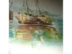 Vtg MCM 1960s Signed John Luini Ocean Harbor Original Oil Painting LARGE 43"x31"