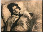 JUDAICA Wash Painting ~ THE UNWED MOTHER ~ c1920 French Jewish WOMAN ARTIST