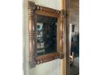 Vintage Maple Wood Frame Mirror Turned Half Spindles And Brass Floral Rosettes