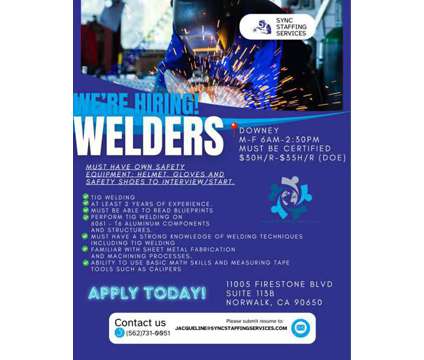 TIG Welding Job in Downey is a Full Time Tig Welding in Construction Job at Sync Staffing Services in Downey CA