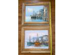 Pair of Signed W. Jones Framed Oil On Canvas Nautical Scene Ocean Water Boats