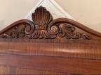 Antique Queen Size Burl Dark Wood Bed Frame