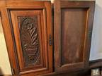 Pair English Carved Wooden Cabinet Door fronts - Flowers in Vase w/escutcheons