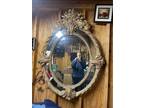 French Vintage mirror with wooden frame for wall large