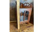 Vintage Eastlake Walnut Wall Corner Cabinet w Beveled Glass Doors / Display