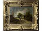 Antique oil painting on canvas, Landscape, Cows, Signed, Framed