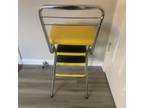 Vintage Rustic Steel Cosco 2 Step Stool Kitchen Yellow Vinyl Country Cottage EUC
