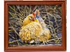 Original oil painting Chicken with Chicks stretched canvas framed Kittell