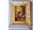 Antique Gustav Igler oil on board painting genre gold framed monk boy brewery
