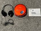 Sony CD Walkman D-E350 ESP Max Red Tested Working w/ Headphones Free Shipping