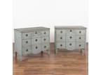 Pair of Blue Painted Chest of Three Drawers With Griffins, Sweden circa 1840-60