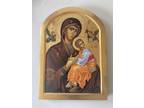 Eastern Wood Icon Hand Painted Mother Of God Will Always Help You Poland Signed