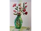 Aceo Card Original Watercolor With Ink Vase Of Carnations