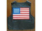 Leather Motorcycle Vest with American Flag & Sidelace - New