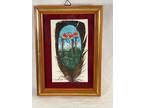 Vintage Beautiful Framed Nicaragua Feather Painting 5x7” Three Parrots
