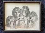 Beatles 1976 Glen Bamse Pencil Charcoal Drawing Vintage Framed