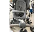 stokke xplory stroller, gray, used, lots of attachments