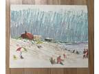 Mid-Century Modern 1950 Painting Beach Lifeguard WPA Walter Cohen Maryland MICA