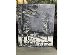 1973 Morris Katz Original Dark Trees Snow Scene Landscape Oil Painting, Signed