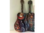 1-Of-A-Kind/Hand Painted Artist Signed Man In Sombrero Guitar Shape Wall Hanging