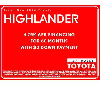 2024 Toyota Highlander XLE is a Black 2024 Toyota Highlander XLE SUV in Fort Wayne IN