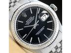 Rolex Mens Datejust Black Dial 18k White Gold Bezel & Stainless Steel Watch