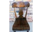 Antique Wooden Dining Chair w Plank Seat and Fiddle Back and Turned Legs