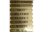 J & P COATS SPOOL CABINET DECALS 8 PIECE SET / Black on Gold 10 1/4 X 1 5/8