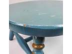 Vintage Wood Stool Oval Powder Blue 14.5x11x7 Inch Distressed Short