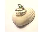 Silver Wire Woven Snake Ring w/Green Crystal