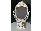 Victorian Revival Shabby Decor Ornate Swivel Mirror on Stand Cream Color