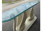 1970s Carved Wood Regency Style 29" Swan Pedestal Console Table W/ Glass Italy
