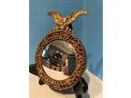 Vtg. Miniature Federal Bulls Eye Mirror Accent Gold Gilt ,Metal, Eagle 1930's?