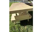 Vintage MCM Mid Century Modern Coffee Table Blonde Wood Brass Feet Two Layer