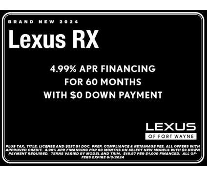 2024 Lexus RX 350 Luxury is a White 2024 Lexus RX SUV in Fort Wayne IN