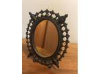 Vintage Miniature Cast Iron Victorian Gothic Type Vanity Mirror 5 1/2' X 7' inch