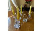 Vintage Heisey Lariat Pair (2) Double Candelabra w/ Loop Design