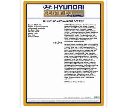 2021 Hyundai Kona NIGHT is a Black 2021 Hyundai Kona SUV in Fort Lauderdale FL