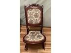 Folding Antique Victorian Rocking Chair With Tapestry Needlepoint Cloth