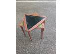 2 1960s Arthur Umanoff MCM Walnut Side Table Triangle / BLACK GREEN Inlayed
