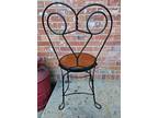 Vtg Black Wrought Iron Ice Cream Parlor Chair Scroll Back Oak Veneer Seat #1