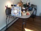 free vintage 50s kitchen table w/ w/ ornamented base & legs + recumbent tunturi