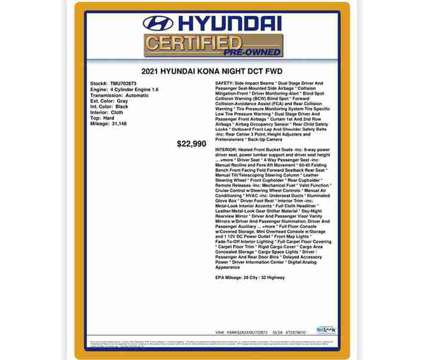 2021 Hyundai Kona NIGHT is a Grey 2021 Hyundai Kona SUV in Fort Lauderdale FL