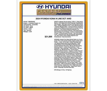 2024 Hyundai Kona N Line is a Grey 2024 Hyundai Kona SUV in Fort Lauderdale FL