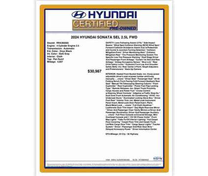 2024 Hyundai Sonata SEL is a Black 2024 Hyundai Sonata Sedan in Fort Lauderdale FL