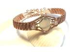 Wire Woven Copper Bracelet with Oval Prasiolite Green Amethyst Cabochon