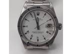 Rolex Date 34 mm Steel White Roman Oyster Automatic Watch 1500 Circa 1965