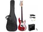 Glarry GP 4 strings Electric Bass Guitar Bass Set With 20W AMP Red