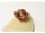 Copper Wire Wrap Rose Ring with Pearl