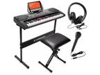 61-Key Electronic Keyboard Digital Music Piano with Lighted Keys, Stand, Stool